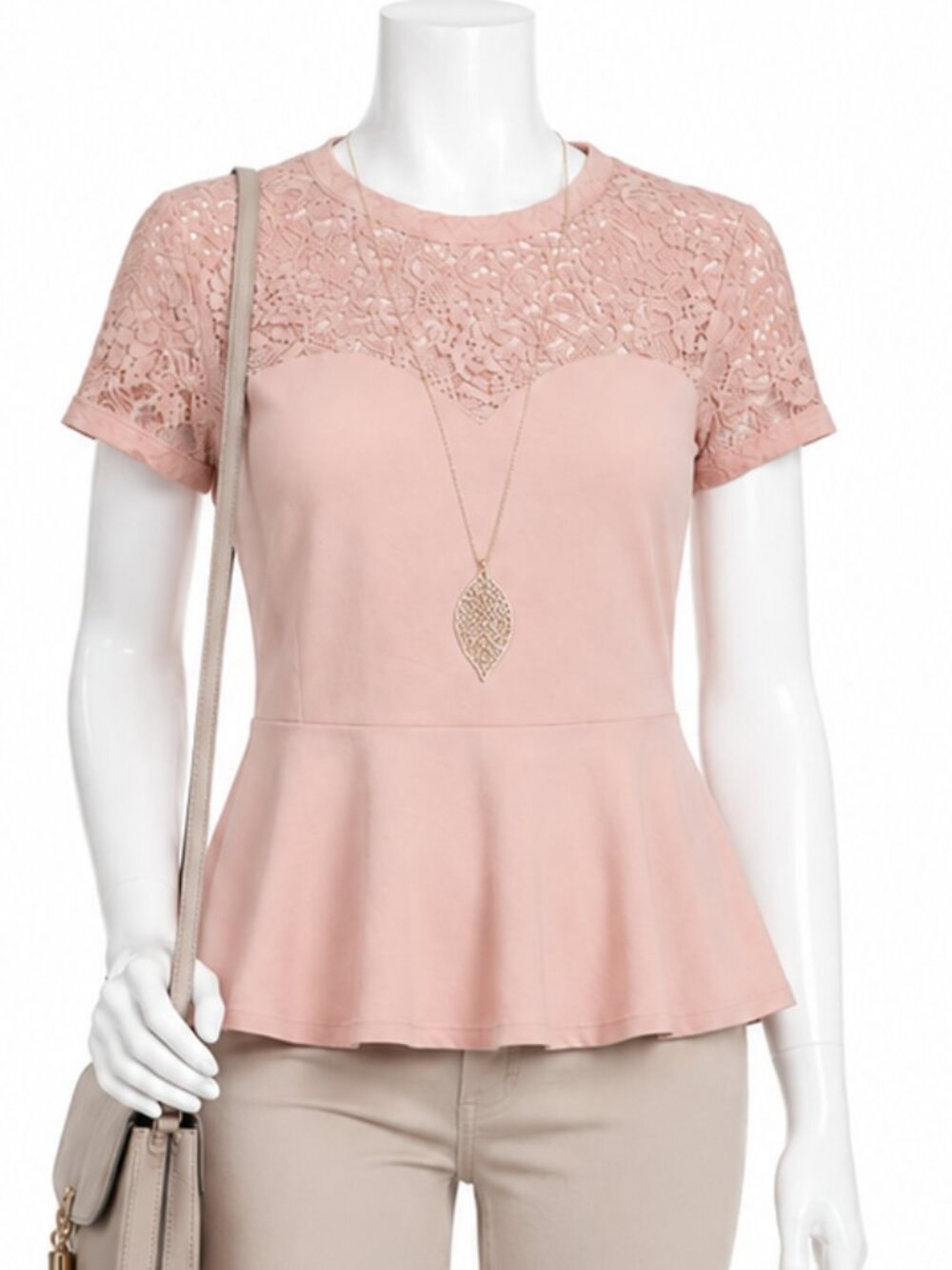 SHEIN Pink Lace Peplum Blouse | Size M | NWOT | Cut Small